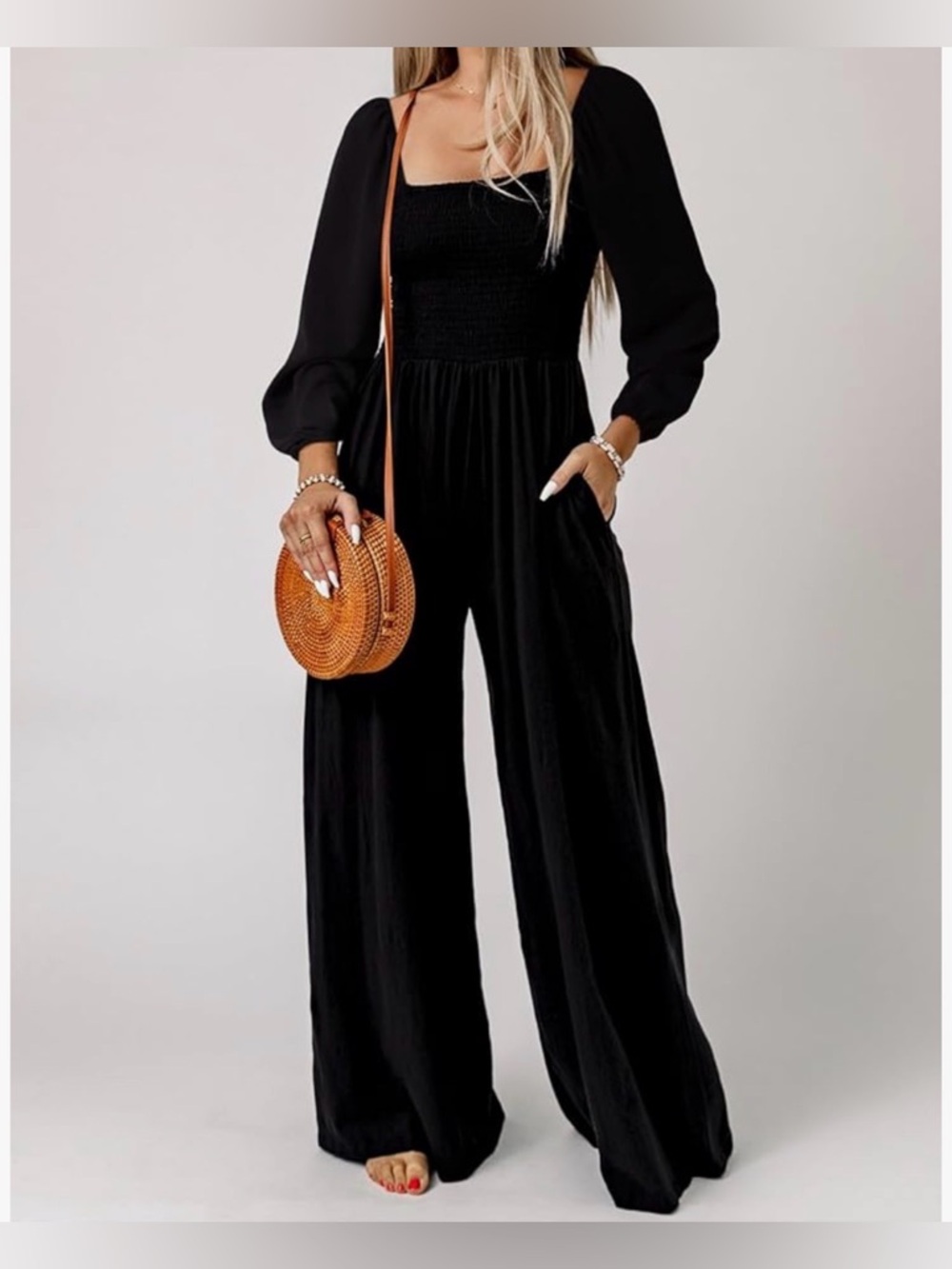 Black Square-Neck Wide-Leg Jumpsuit